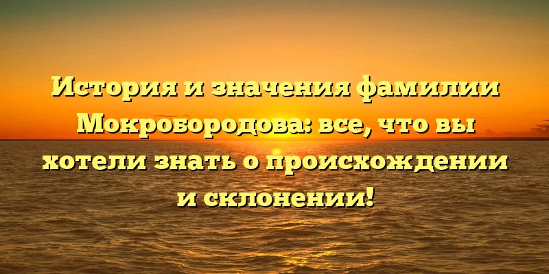 История и значения фамилии Мокробородова: все, что вы хотели знать о происхождении и склонении!