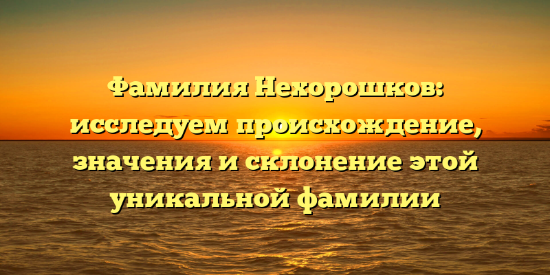 Фамилия Нехорошков: исследуем происхождение, значения и склонение этой уникальной фамилии