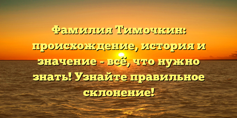 Фамилия Тимочкин: происхождение, история и значение - всё, что нужно знать! Узнайте правильное склонение!