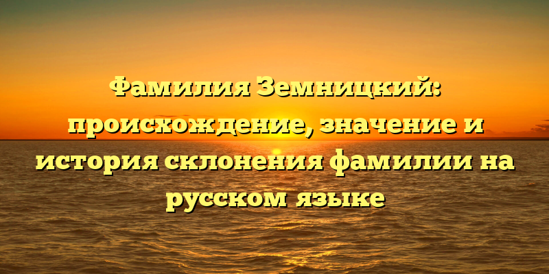 Фамилия Земницкий: происхождение, значение и история склонения фамилии на русском языке