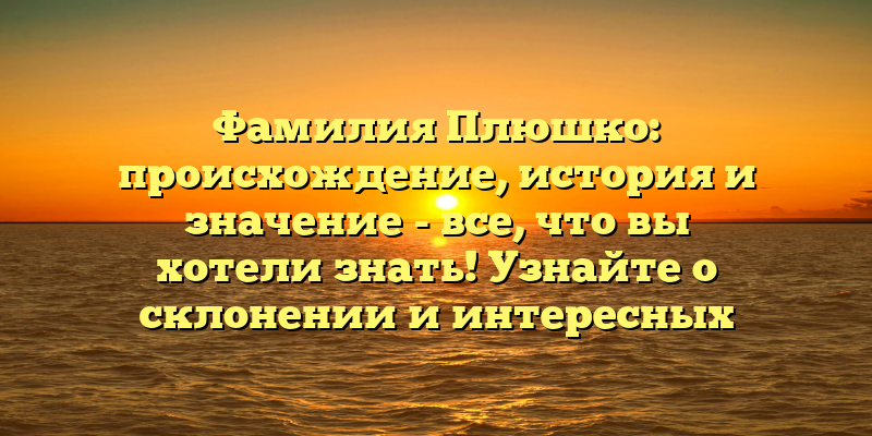 Фамилия Плюшко: происхождение, история и значение - все, что вы хотели знать! Узнайте о склонении и интересных фактах.