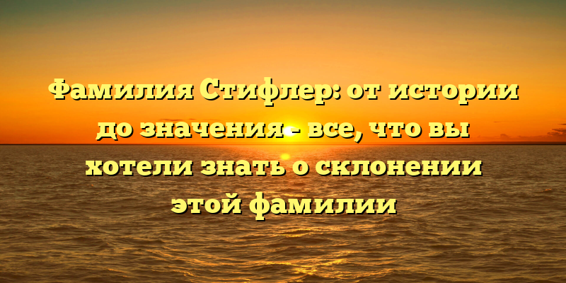 Фамилия Стифлер: от истории до значения - все, что вы хотели знать о склонении этой фамилии