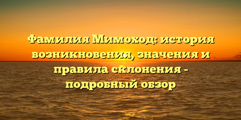 Фамилия Мимоход: история возникновения, значения и правила склонения - подробный обзор