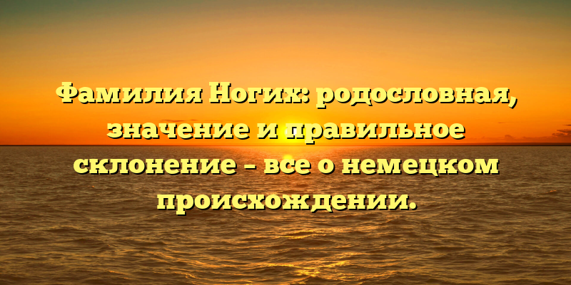 Фамилия Ногих: родословная, значение и правильное склонение – все о немецком происхождении.