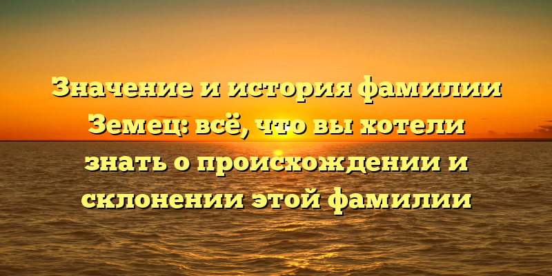 Значение и история фамилии Земец: всё, что вы хотели знать о происхождении и склонении этой фамилии