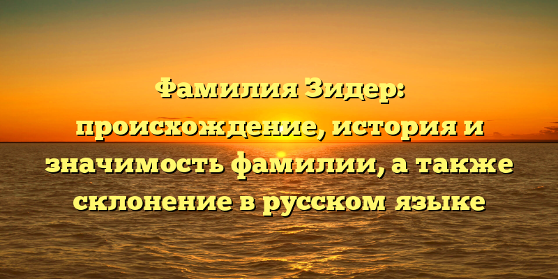 Фамилия Зидер: происхождение, история и значимость фамилии, а также склонение в русском языке