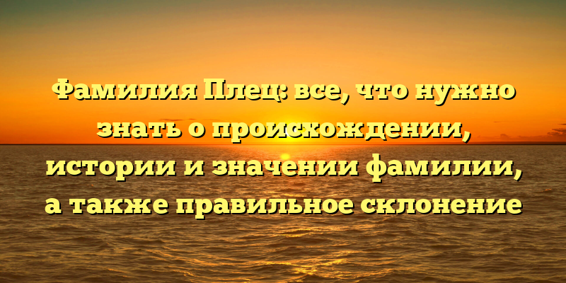 Фамилия Плец: все, что нужно знать о происхождении, истории и значении фамилии, а также правильное склонение