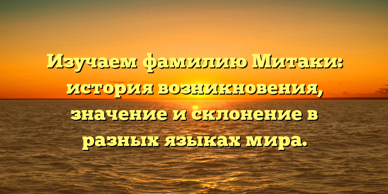 Изучаем фамилию Митаки: история возникновения, значение и склонение в разных языках мира.