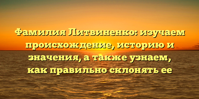 Фамилия Литвиненко: изучаем происхождение, историю и значения, а также узнаем, как правильно склонять ее