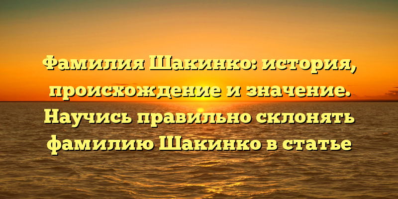 Фамилия Шакинко: история, происхождение и значение. Научись правильно склонять фамилию Шакинко в статье