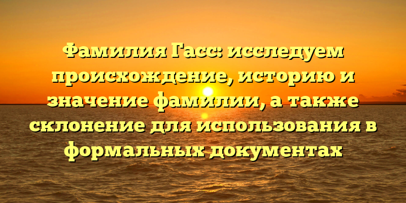 Фамилия Гасс: исследуем происхождение, историю и значение фамилии, а также склонение для использования в формальных документах