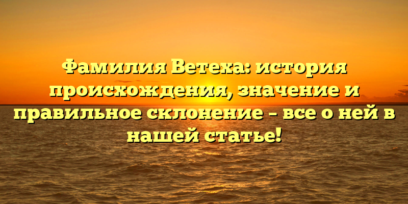 Фамилия Ветеха: история происхождения, значение и правильное склонение – все о ней в нашей статье!