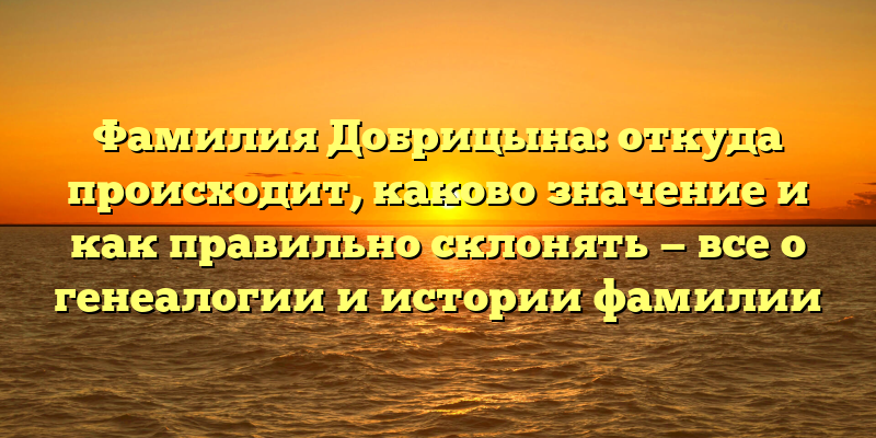 Фамилия Добрицына: откуда происходит, каково значение и как правильно склонять — все о генеалогии и истории фамилии