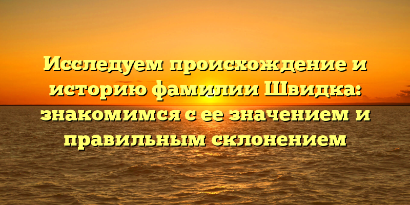 Исследуем происхождение и историю фамилии Швидка: знакомимся с ее значением и правильным склонением