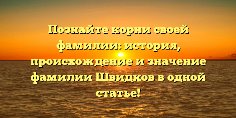Познайте корни своей фамилии: история, происхождение и значение фамилии Швидков в одной статье!