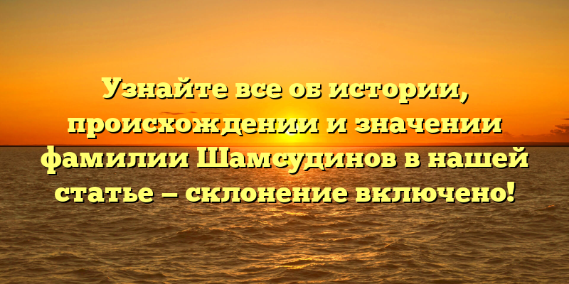 Узнайте все об истории, происхождении и значении фамилии Шамсудинов в нашей статье — склонение включено!