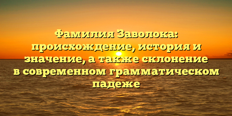 Фамилия Заволока: происхождение, история и значение, а также склонение в современном грамматическом падеже