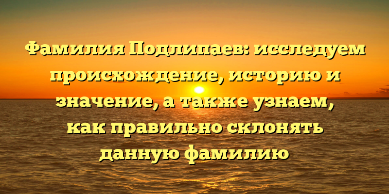 Фамилия Подлипаев: исследуем происхождение, историю и значение, а также узнаем, как правильно склонять данную фамилию
