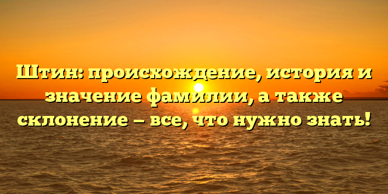 Штин: происхождение, история и значение фамилии, а также склонение — все, что нужно знать!