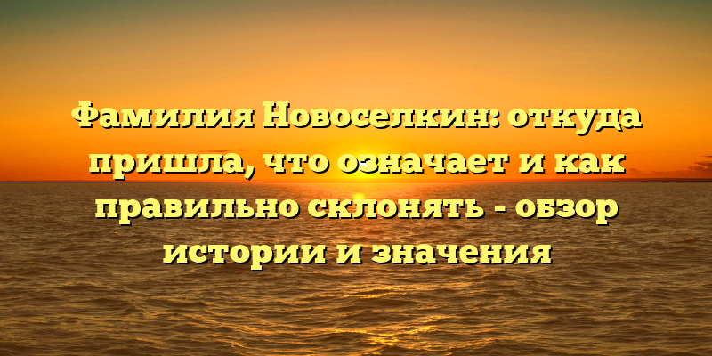Фамилия Новоселкин: откуда пришла, что означает и как правильно склонять - обзор истории и значения