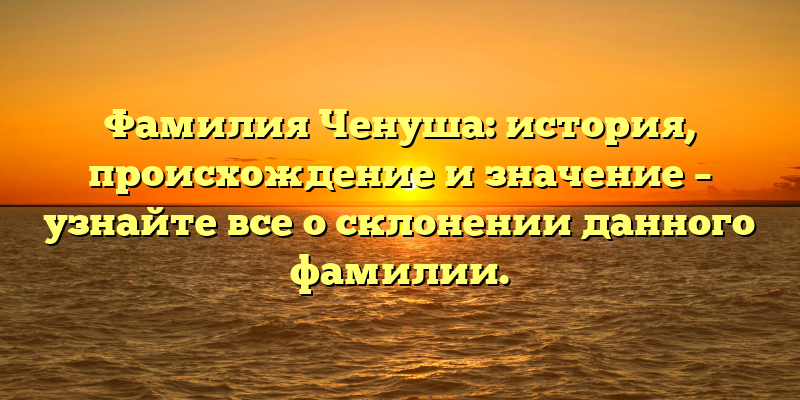 Фамилия Ченуша: история, происхождение и значение – узнайте все о склонении данного фамилии.