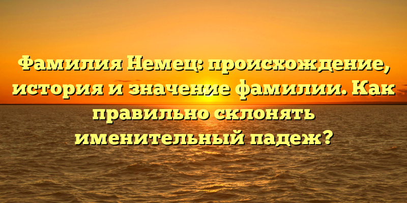 Фамилия Немец: происхождение, история и значение фамилии. Как правильно склонять именительный падеж?
