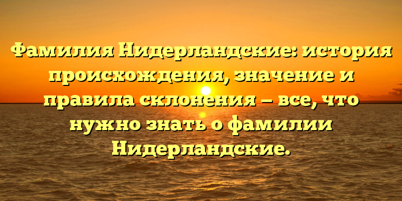 Фамилия Нидерландские: история происхождения, значение и правила склонения — все, что нужно знать о фамилии Нидерландские.