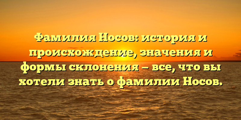 Фамилия Носов: история и происхождение, значения и формы склонения — все, что вы хотели знать о фамилии Носов.