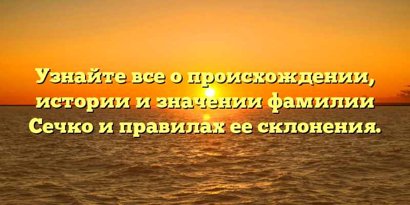 Узнайте все о происхождении, истории и значении фамилии Сечко и правилах ее склонения.