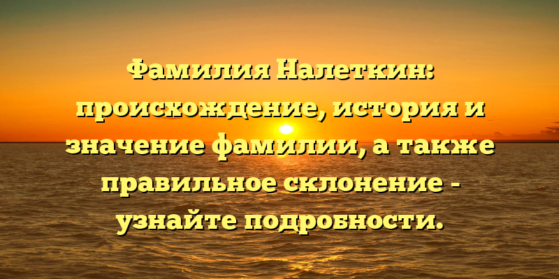 Фамилия Налеткин: происхождение, история и значение фамилии, а также правильное склонение - узнайте подробности.