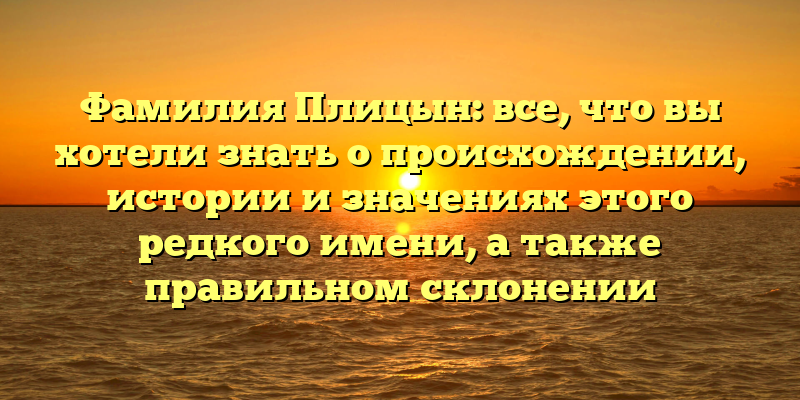 Фамилия Плицын: все, что вы хотели знать о происхождении, истории и значениях этого редкого имени, а также правильном склонении