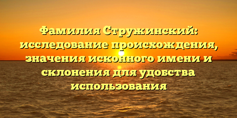 Фамилия Стружинский: исследование происхождения, значения исконного имени и склонения для удобства использования