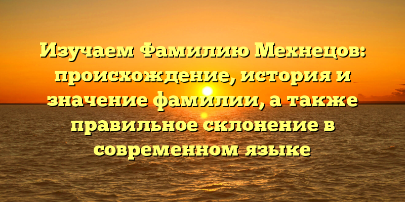 Изучаем Фамилию Мехнецов: происхождение, история и значение фамилии, а также правильное склонение в современном языке