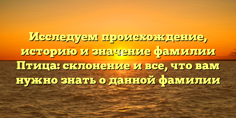 Исследуем происхождение, историю и значение фамилии Птица: склонение и все, что вам нужно знать о данной фамилии