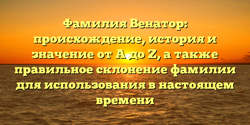Фамилия Венатор: происхождение, история и значение от A до Z, а также правильное склонение фамилии для использования в настоящем времени