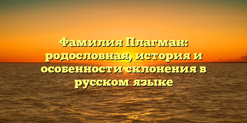 Фамилия Плагман: родословная, история и особенности склонения в русском языке