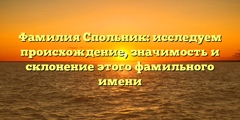 Фамилия Спольник: исследуем происхождение, значимость и склонение этого фамильного имени