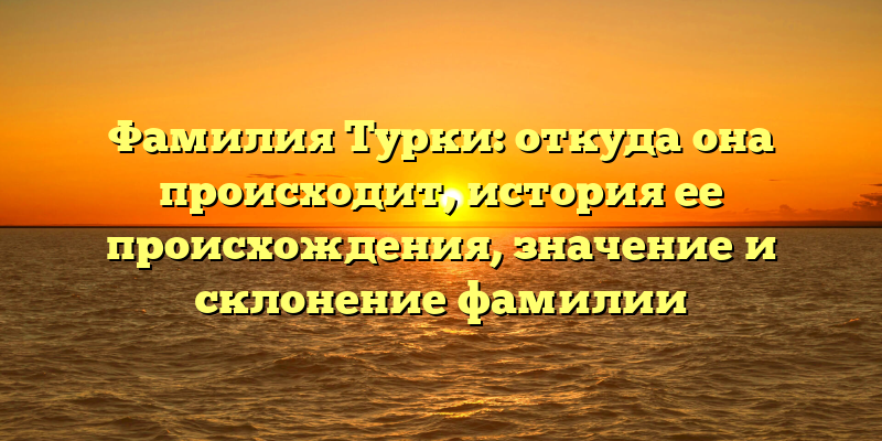Фамилия Турки: откуда она происходит, история ее происхождения, значение и склонение фамилии