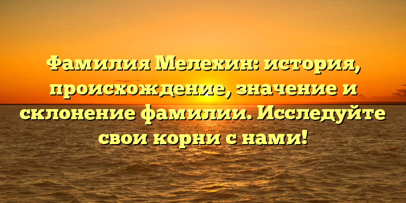 Фамилия Мелехин: история, происхождение, значение и склонение фамилии. Исследуйте свои корни с нами!