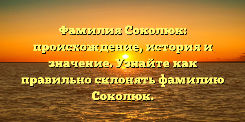 Фамилия Соколюк: происхождение, история и значение. Узнайте как правильно склонять фамилию Соколюк.