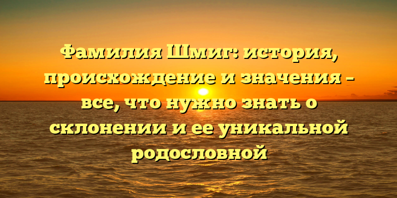 Фамилия Шмиг: история, происхождение и значения – все, что нужно знать о склонении и ее уникальной родословной