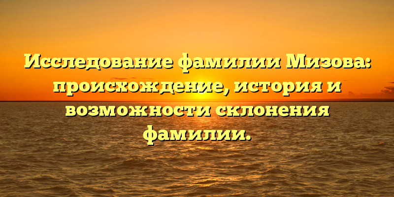 Исследование фамилии Мизова: происхождение, история и возможности склонения фамилии.