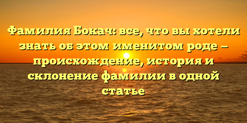 Фамилия Бокач: все, что вы хотели знать об этом именитом роде — происхождение, история и склонение фамилии в одной статье