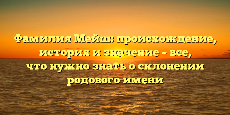 Фамилия Мейш: происхождение, история и значение – все, что нужно знать о склонении родового имени