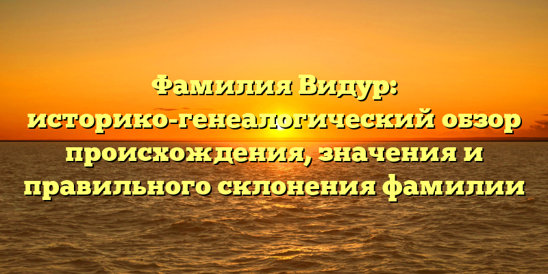 Фамилия Видур: историко-генеалогический обзор происхождения, значения и правильного склонения фамилии