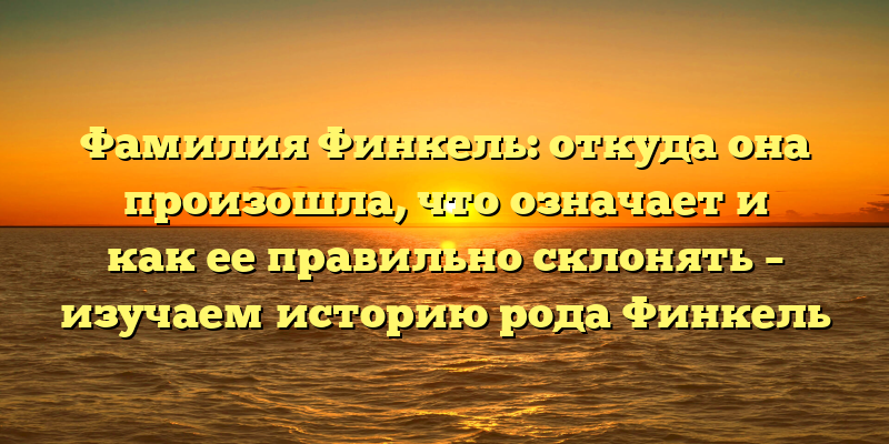 Фамилия Финкель: откуда она произошла, что означает и как ее правильно склонять – изучаем историю рода Финкель
