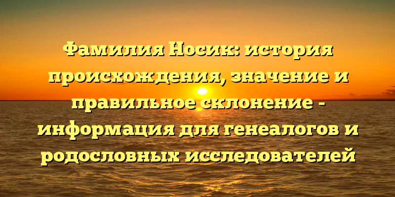Фамилия Носик: история происхождения, значение и правильное склонение - информация для генеалогов и родословных исследователей