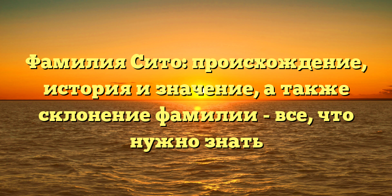 Фамилия Сито: происхождение, история и значение, а также склонение фамилии - все, что нужно знать