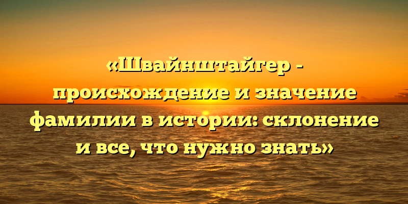 «Швайнштайгер - происхождение и значение фамилии в истории: склонение и все, что нужно знать»