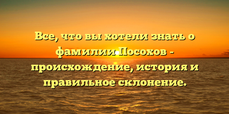Все, что вы хотели знать о фамилии Посохов - происхождение, история и правильное склонение.